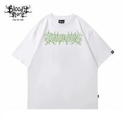 American street flower font short sleeved loose cotton heavyweight niche hip-hop tattoo artist trendy T-shirt flame letter