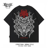 Dark style skull print short sleeved T-shirt for both men and women, loose street retro rock top