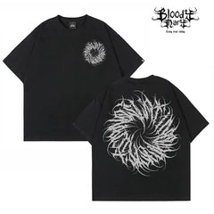 American street dark floral font circle short sleeved loose cotton heavyweight niche hip-hop tattoo artist trendy T-shirt