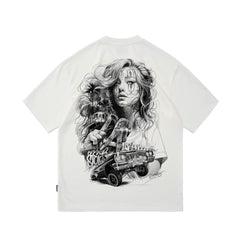 Original Trendy Brand American Street Flower Font Short Sleeve Men's and Women's Loose Cotton Heavy Weight Niche Hip Hop T-shirt