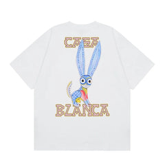 Casablanca Folkloric Blue Rabbit Back Graphic T-Shirt - White