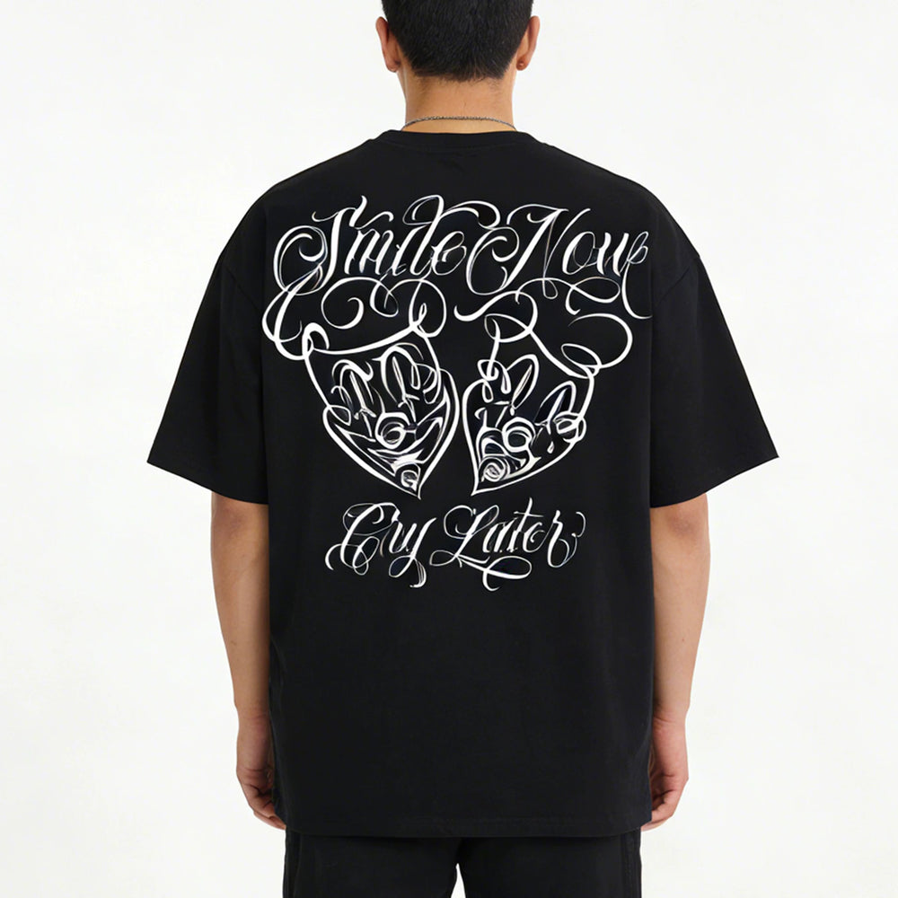 Original Trendy Brand American Street Flower Font Short sleeved Men's and Women's Loose Cotton Heavy duty Niche Hip Hop Clown T-shirt