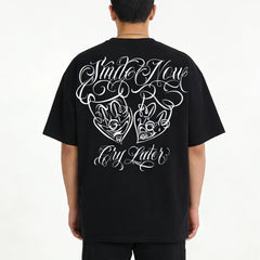 Original Trendy Brand American Street Flower Font Short sleeved Men's and Women's Loose Cotton Heavy duty Niche Hip Hop Clown T-shirt