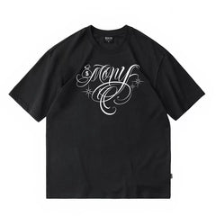 Floral font short sleeved T-shirt, American Chicano fashion brand, loose round neck, street dance, skateboarding, hip-hop tattoo artist design