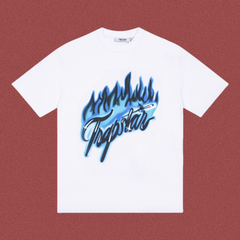 Trapstar Blue Airbrush Flame Logo Tee - White
