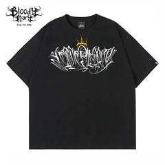 American retro floral font Chicano short sleeved loose cotton heavyweight niche hip-hop tattoo artist trendy T-shirt