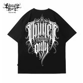 Original Trendy Brand American Street Thug Flower Font Short Sleeve Men's and Women's Loose Cotton Heavy Weight Niche Hip Hop T-shirt