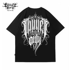Original Trendy Brand American Street Thug Flower Font Short Sleeve Men's and Women's Loose Cotton Heavy Weight Niche Hip Hop T-shirt