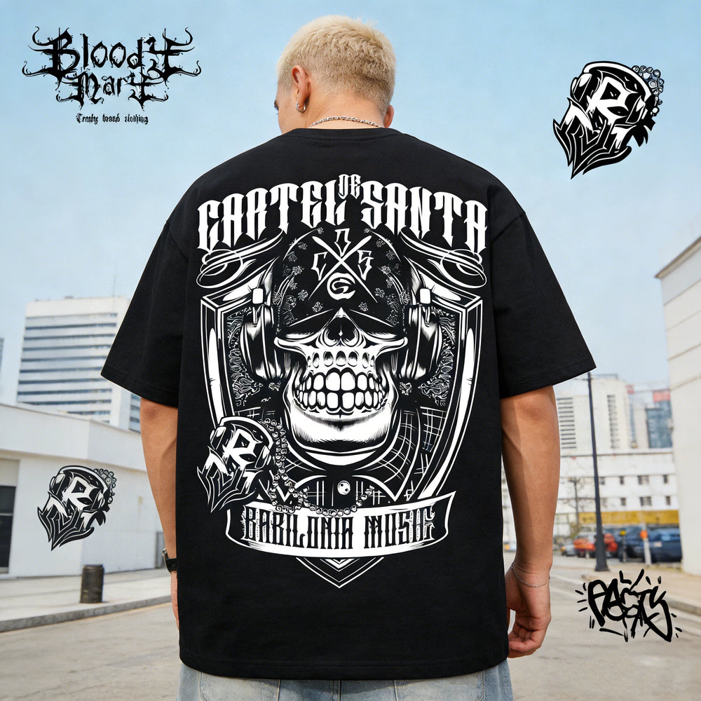 Original American street flower font, Fugu Chicano loose cotton, heavyweight, niche hip-hop tattoo artist, trendy brand T