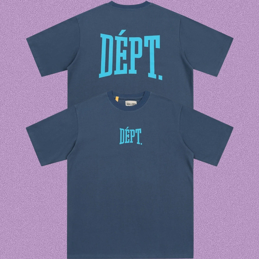 Gallery Dept. Arch Logo Short Sleeve T-Shirt - Blue-Grey/Cyan