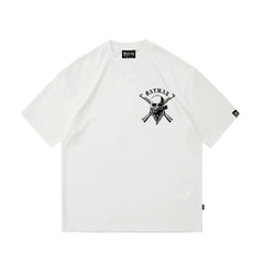 Hip hop skull print short sleeved T-shirt for men and women, loose shoulder sleeves, pure cotton, white trendy brand top, trendy street cotton