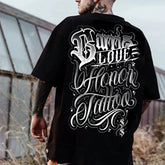 Gothic Chicano Tattoo Skateboarding Graffiti Men's and Women's Trendy Flower Font American Short Sleeve Street Dance Heavy Hip Hop Trendy Brand