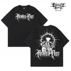 American street flower font short sleeved loose cotton heavyweight niche hip-hop fashion brand tattoo artist T-shirt abstract trend