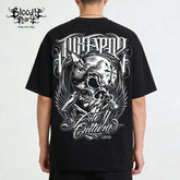 Trendy American street flower font short sleeved loose cotton heavyweight niche hip-hop tattoo artist skeleton T-shirt