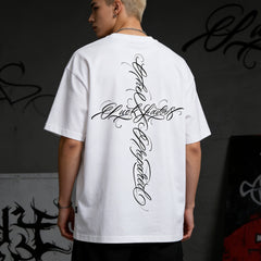 American street flower font short sleeved loose cotton heavyweight niche hip-hop fashion brand tattoo artist T-shirt abstract trend