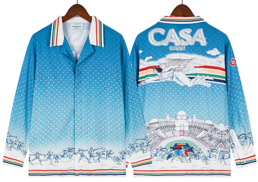 Casablanca Blue Monogram & Bridge Silk-Style Shirt - Blue