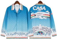 Casablanca Blue Monogram & Bridge Silk-Style Shirt - Blue