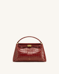 Carmen Top Handle Bag - Dark Burgundy Croc