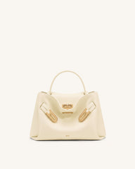 Rhea Small Pebbled Double Buckle Shoulder Bag - White