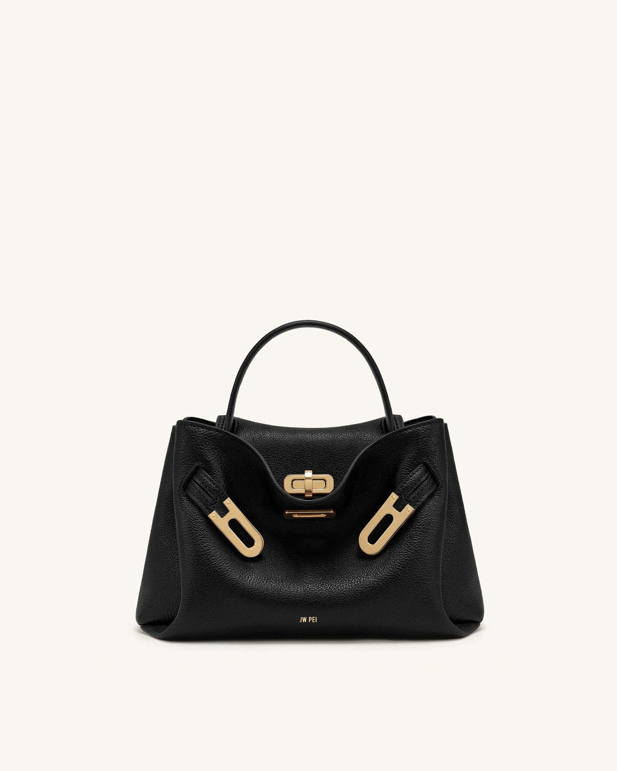 Rhea Small Pebbled Double Buckle Shoulder Bag - Black