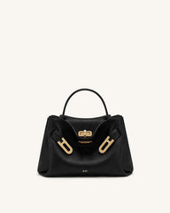 Rhea Small Pebbled Double Buckle Shoulder Bag - Black