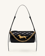 Dachshund Quilted Chain Shoulder Bag - Black