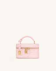 Cleo Box Shape Top Handle Bag - Light Pink Croc