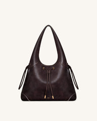 Celandra Drawstring Hobo Bag - Dark Brown