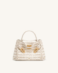 Rhea Small Double Buckle Shoulder Bag - White Croc