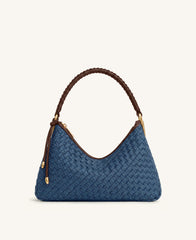 Lorena Woven Denim Shoulder Bag - Dark Blue