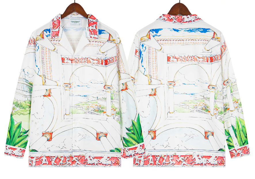 Casablanca Architectural Sketch Line-Art Silk-Style Shirt - White