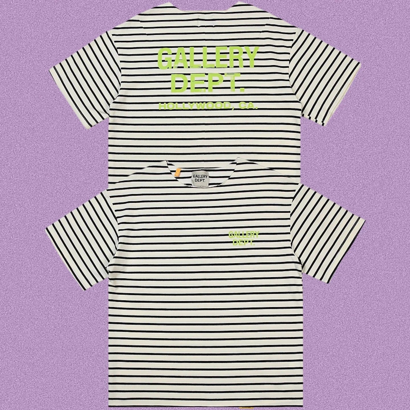 Gallery Dept. Striped Hollywood Logo Short Sleeve T-Shirt - Grey/White