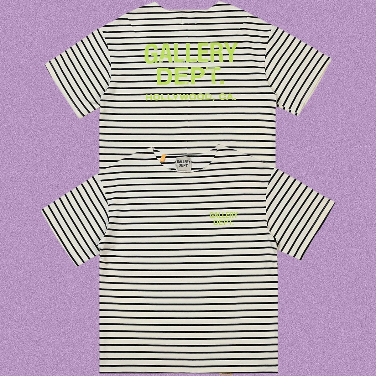 Gallery Dept. Striped Hollywood Logo Short Sleeve T-Shirt - Grey/White