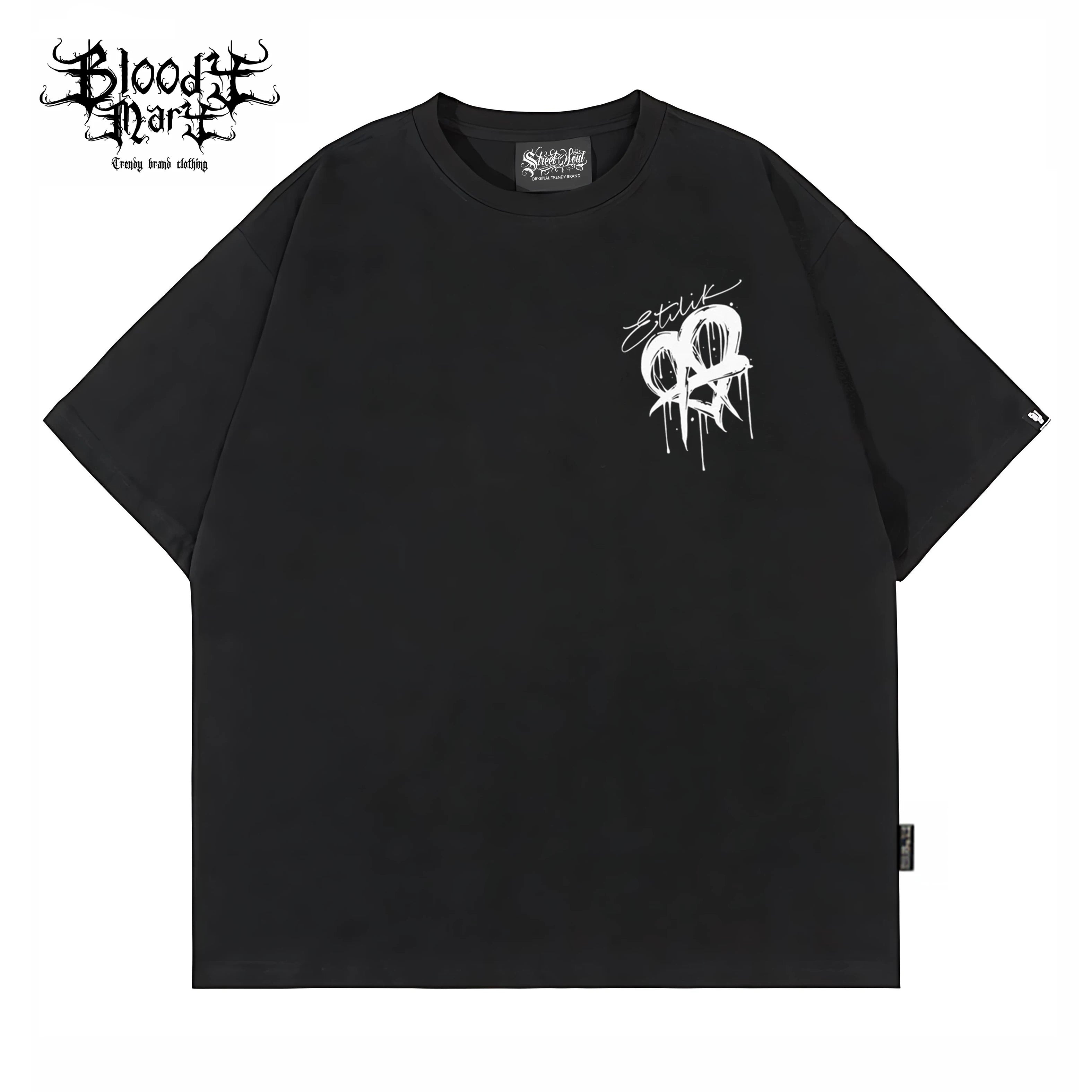 Original American street flower font retro loose cotton heavyweight Chicano hip-hop niche trend tattoo artist T
