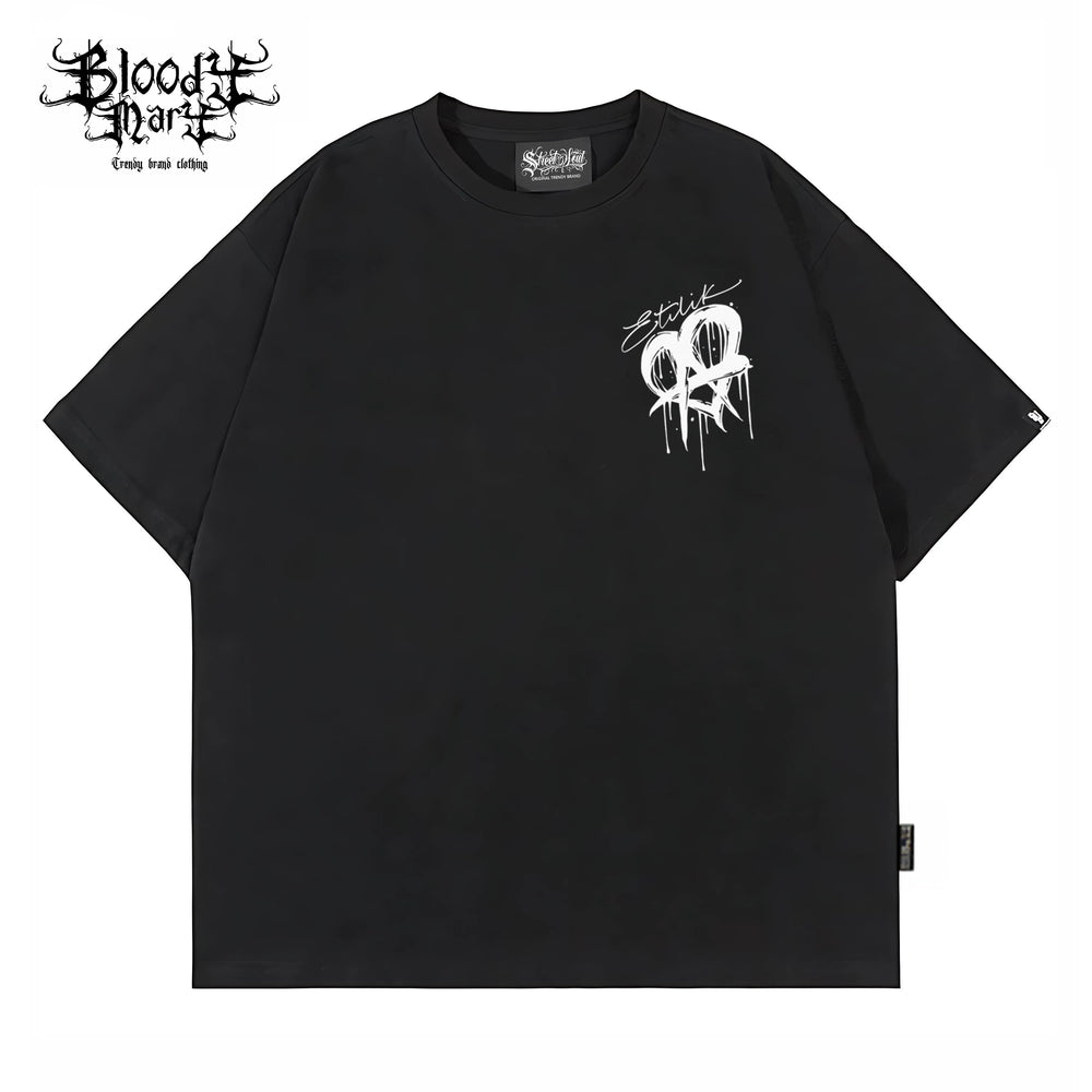 Original American street flower font retro loose cotton heavyweight Chicano hip-hop niche trend tattoo artist T