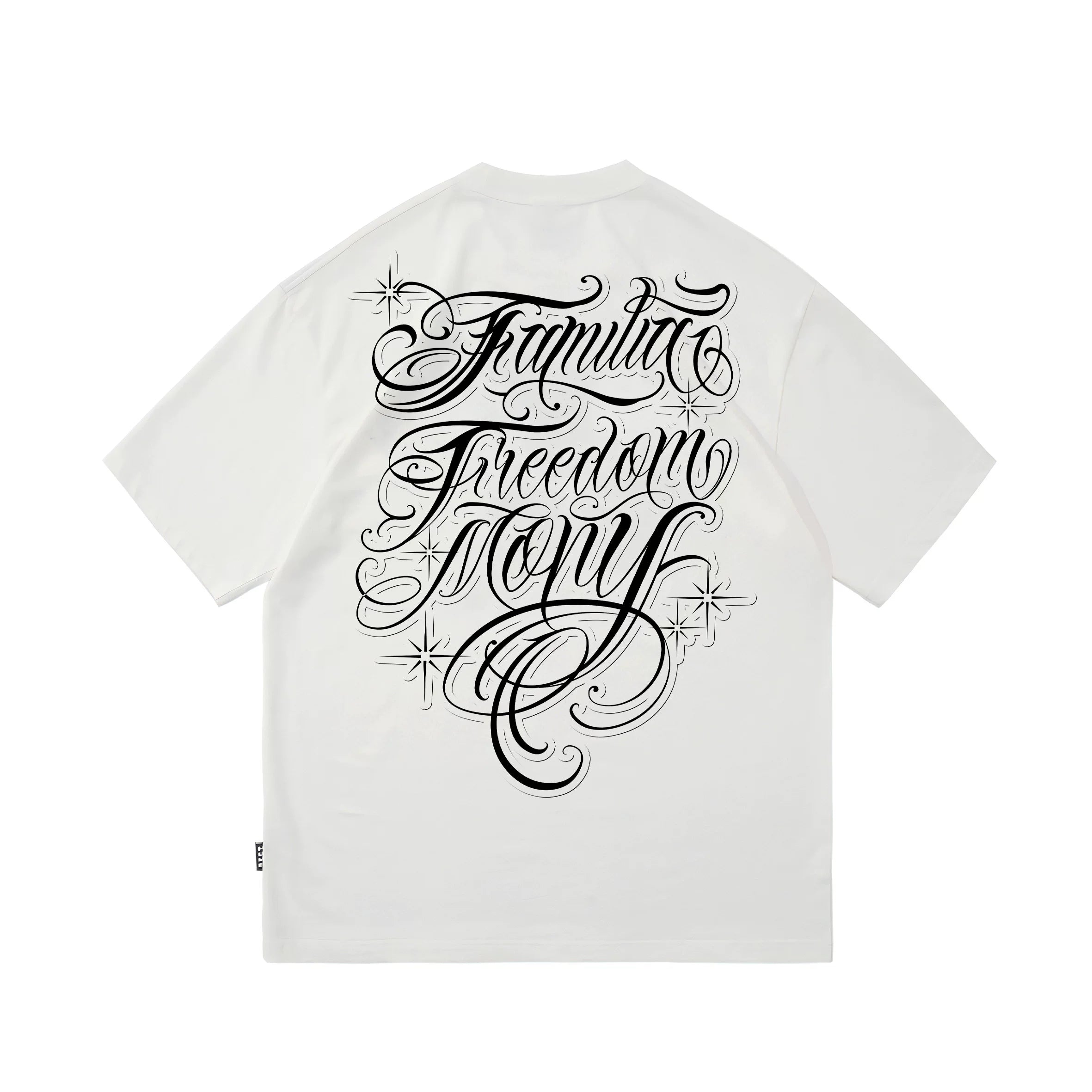 Floral font short sleeved T-shirt, American Chicano fashion brand, loose round neck, street dance, skateboarding, hip-hop tattoo artist design