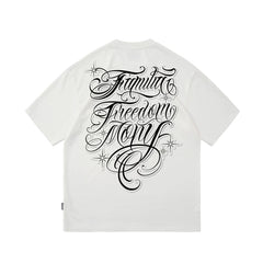 Floral font short sleeved T-shirt, American Chicano fashion brand, loose round neck, street dance, skateboarding, hip-hop tattoo artist design