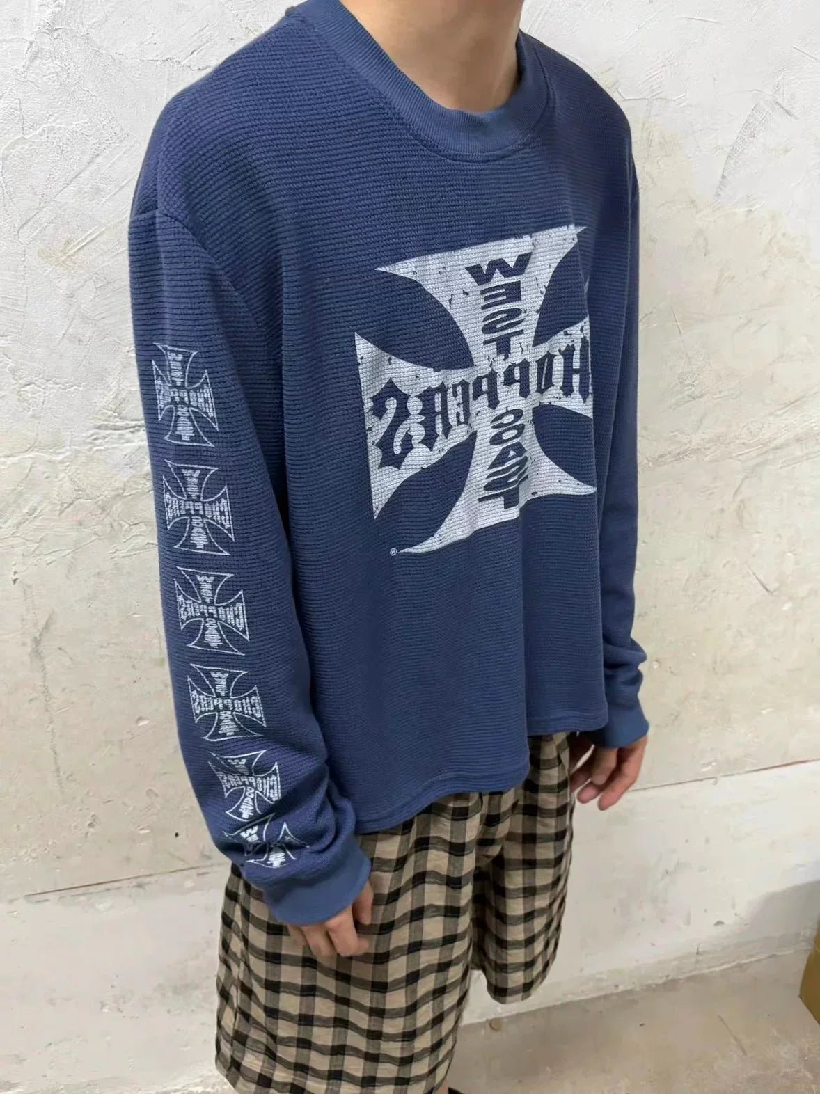 West Coast Choppers Cross Print ERD Stylist Same Style Waffle Sanskrit Long Sleeve (3)