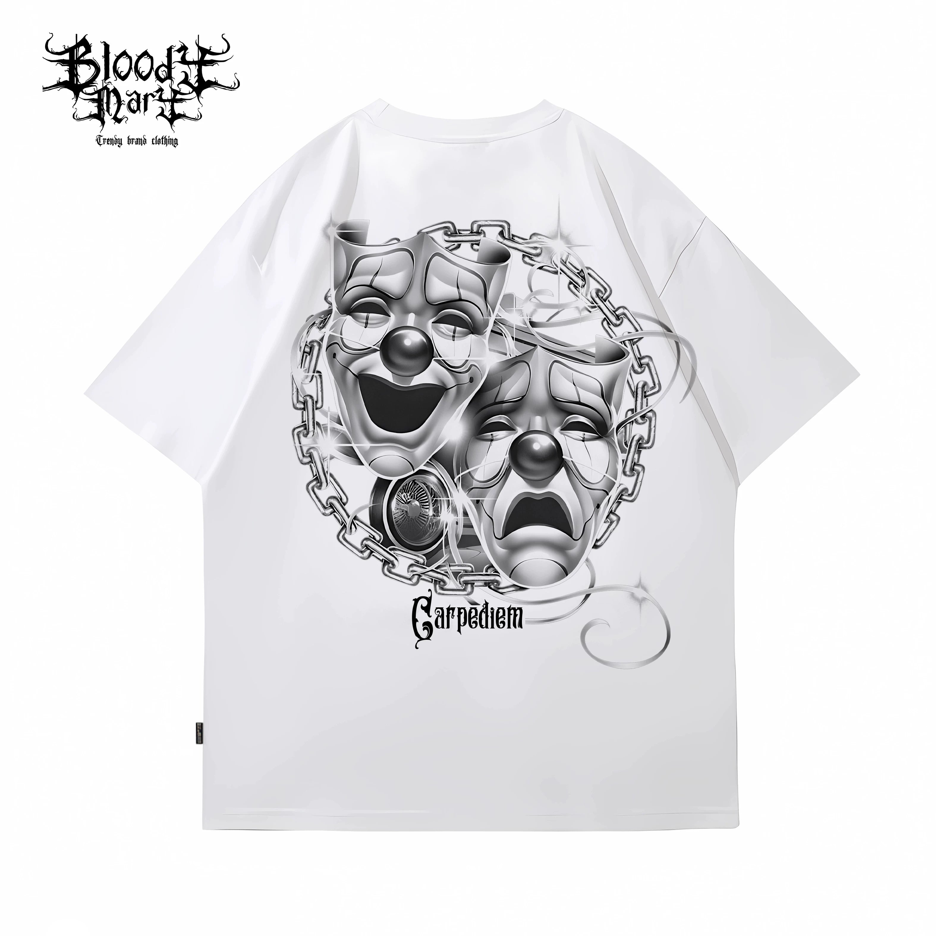Trendy American Street Chicano Flower Font Short Sleeve Loose Cotton Heavy Weight Clown Hip Hop Tattoo Artist T-shirt Crowd