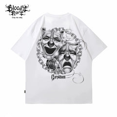 Trendy American Street Chicano Flower Font Short Sleeve Loose Cotton Heavy Weight Clown Hip Hop Tattoo Artist T-shirt Crowd