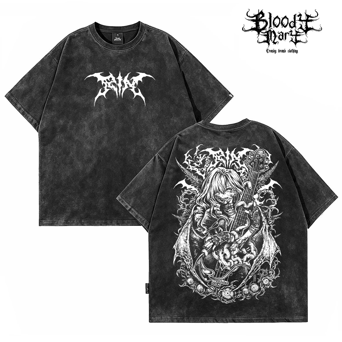 Dark style worn short sleeved T-shirts for men and women anime Abi cartoon printing loose street retro rock top