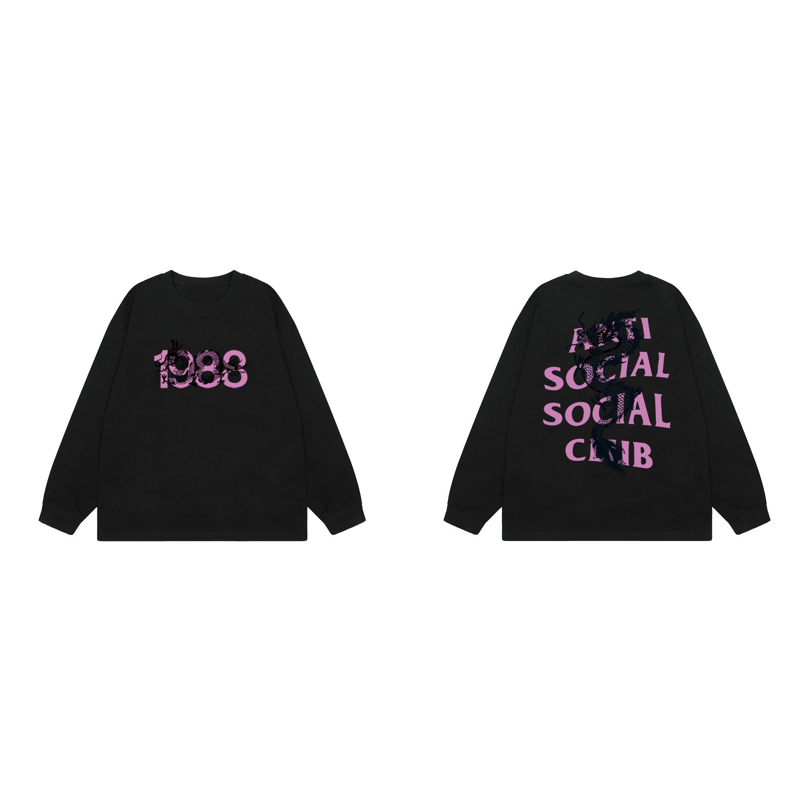 Anti Social Social Club Dragon Pink Logo Long Sleeve T-Shirt - Black
