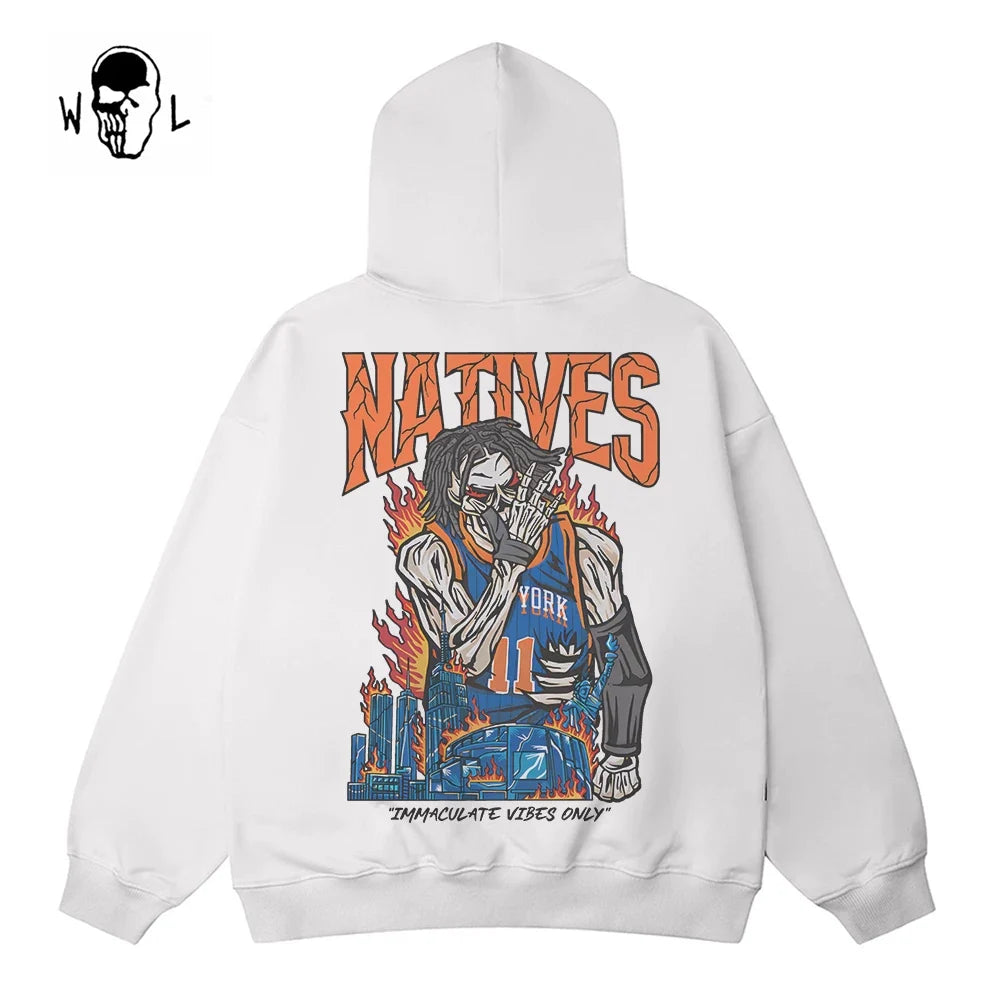 Warren Lotas Natives New York Flame Skull Hoodie - White