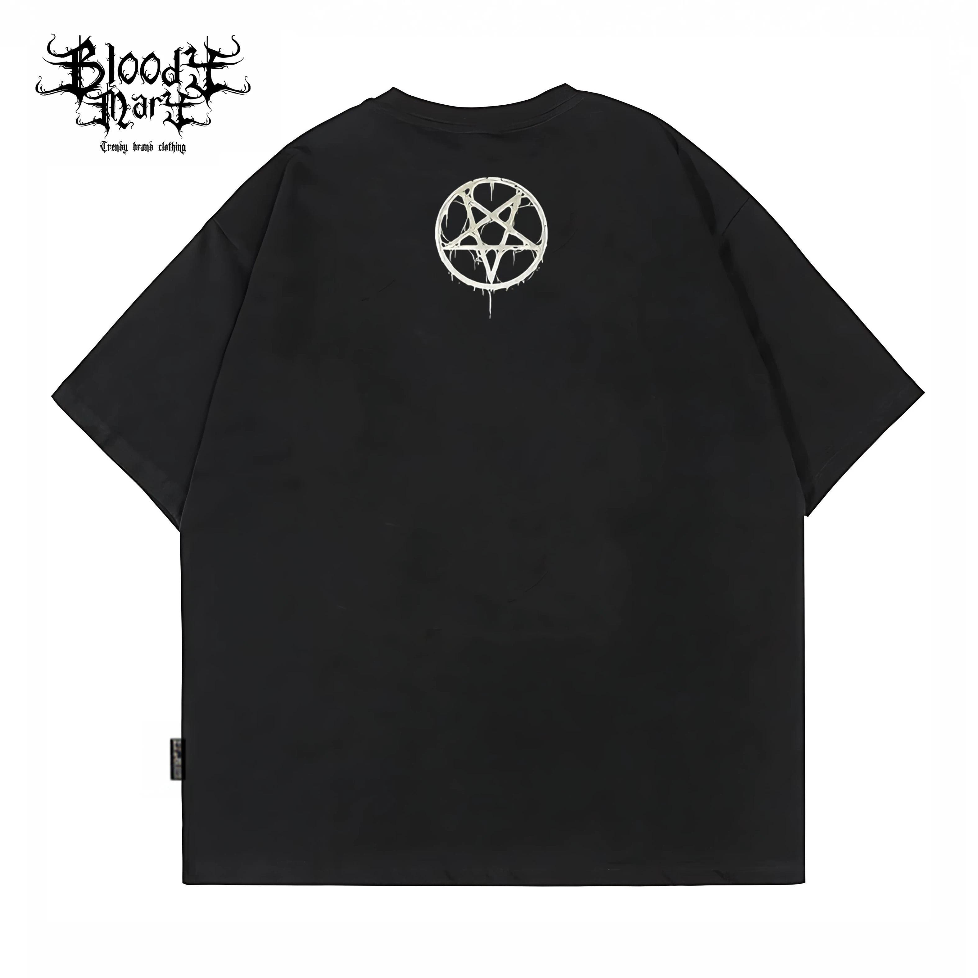 Original trendy retro rock style skull print short sleeved T-shirt black rock band top unisex