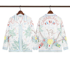 Casablanca Sketch Palm & Crest Silk-Style Shirt - White