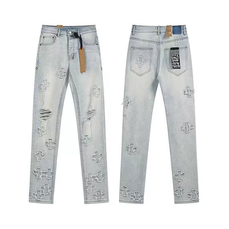 Ksubi Cross Patchwork & Distressed Denim - Light Blue
