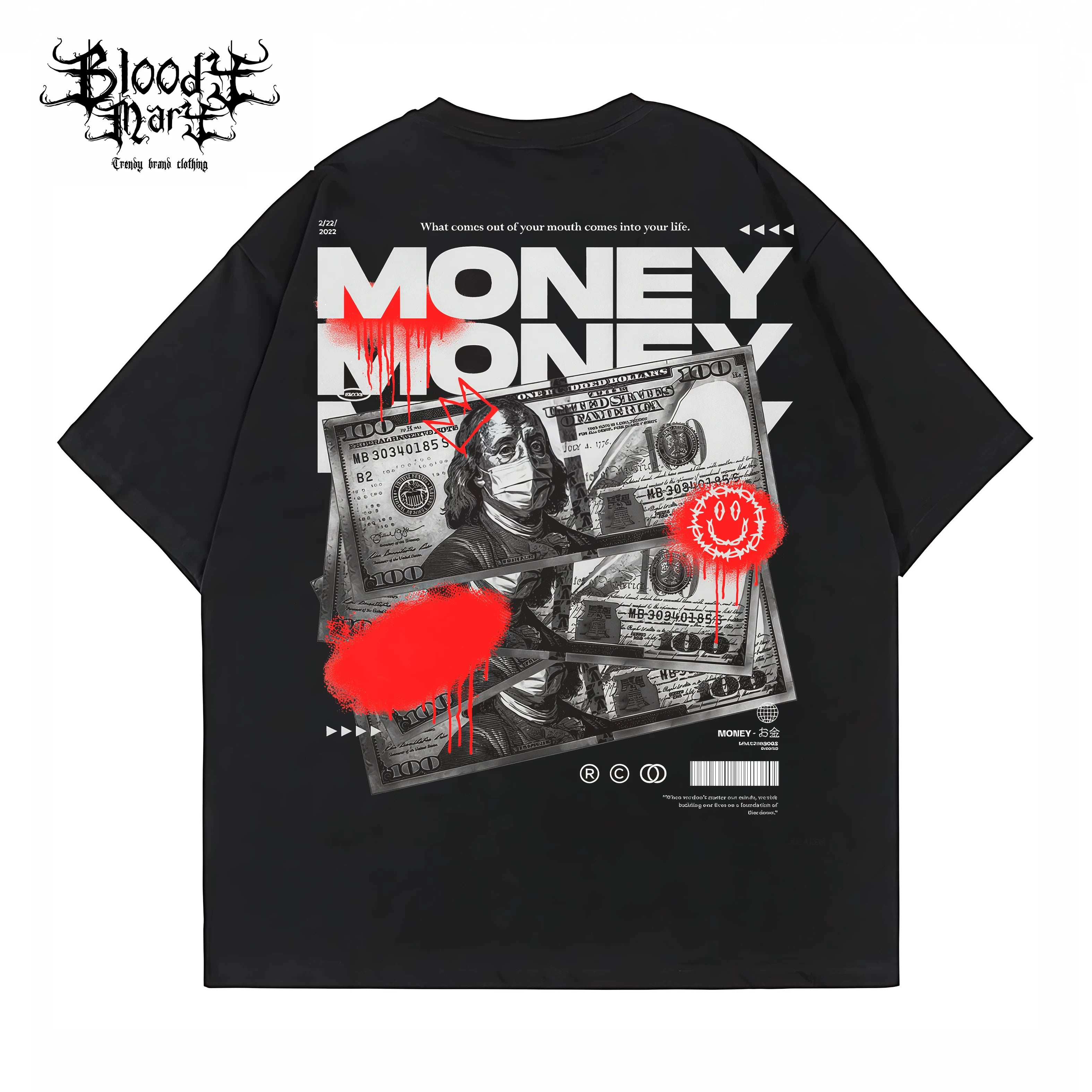 American street retro dollar bill short sleeved loose cotton heavyweight niche hip-hop tattoo artist trendy T-shirt