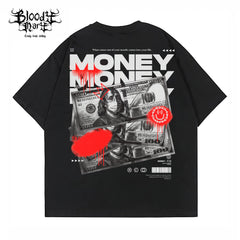 American street retro dollar bill short sleeved loose cotton heavyweight niche hip-hop tattoo artist trendy T-shirt
