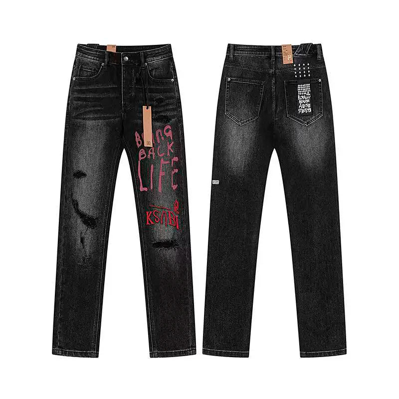 Ksubi "Bring Back Life" Slogan Print Denim - Washed Black