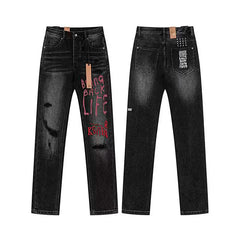 Ksubi "Bring Back Life" Slogan Print Denim - Washed Black